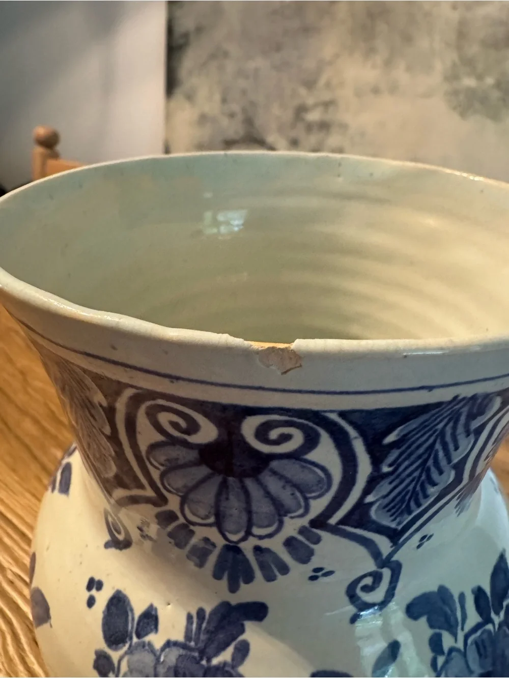 Vintage Delft Blue And White Flower Motif Vase